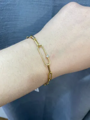 14KT Yellow Gold Paper Clip Diamond Bracelet