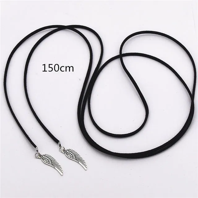 2016 Fashion Torques Pure Black Velvet Leather Feather Cross 150cm Long Necklace False Collar Chokers Necklace Women Jewelry