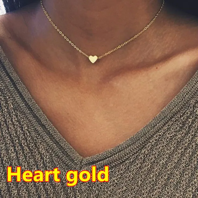 2017 New Women chocker gold Silver Chain star heart choker Necklace Jewelry collana Kolye Bijoux Collares Mujer Collier Femme