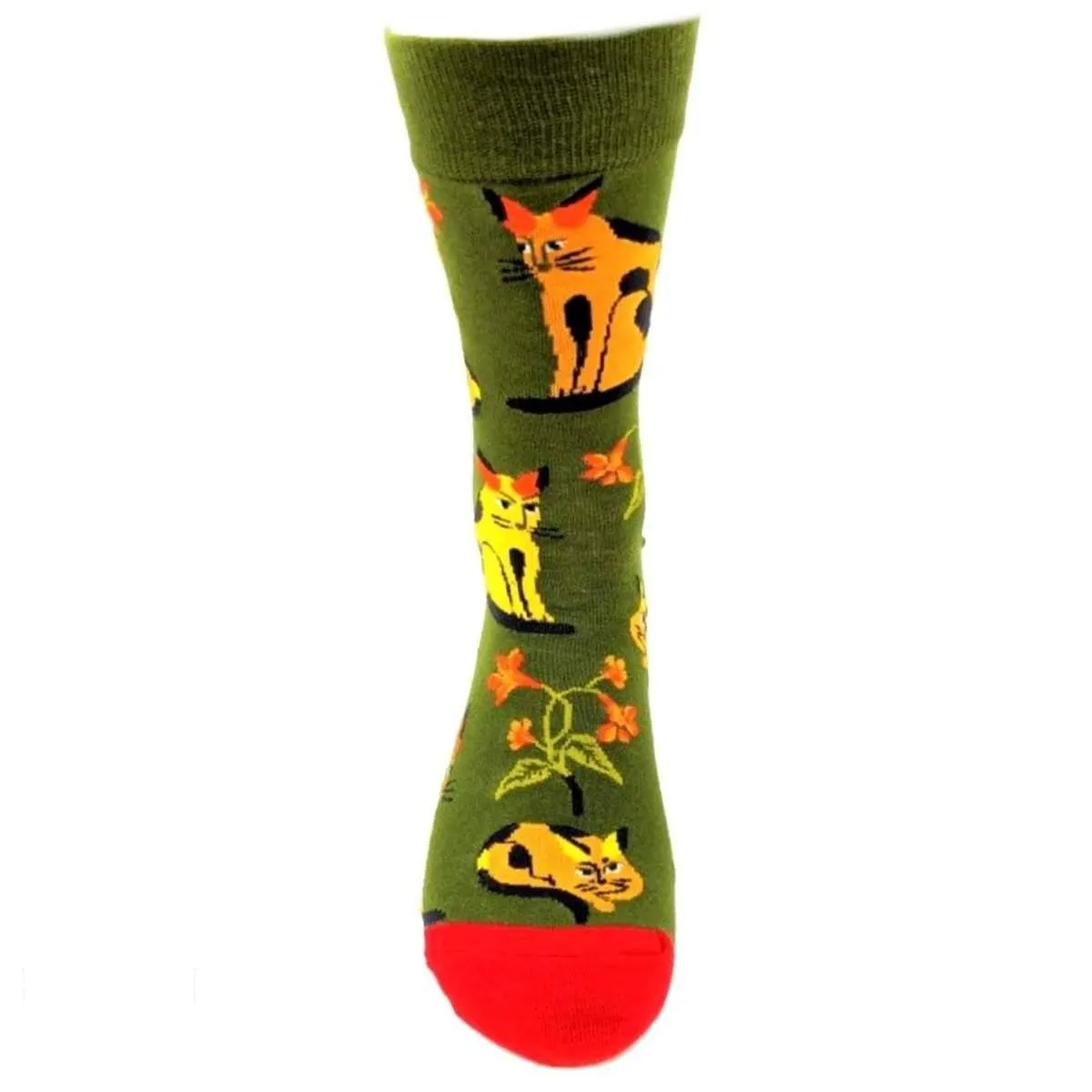 Animal Socks Cat Floral Green