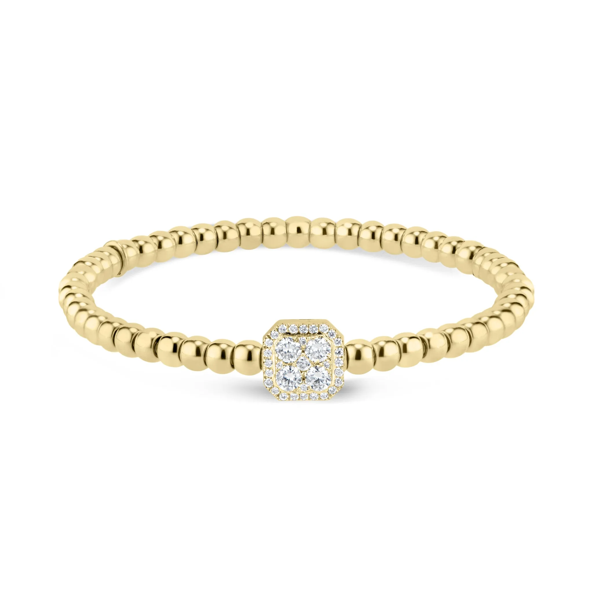 Beaded Gold Stretch Bracelet with Diamond Octagon