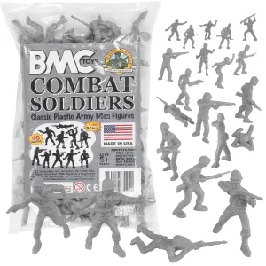 BMC Classic PLASTIC ARMY MEN - 40pc Gray WW2 Soldier Figures - Made in USA