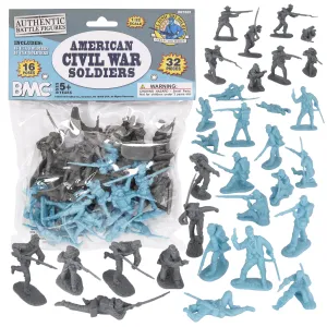 BMC CTS American Civil War Plastic Army Men - 32pc Blue & Gray Soldier Figures