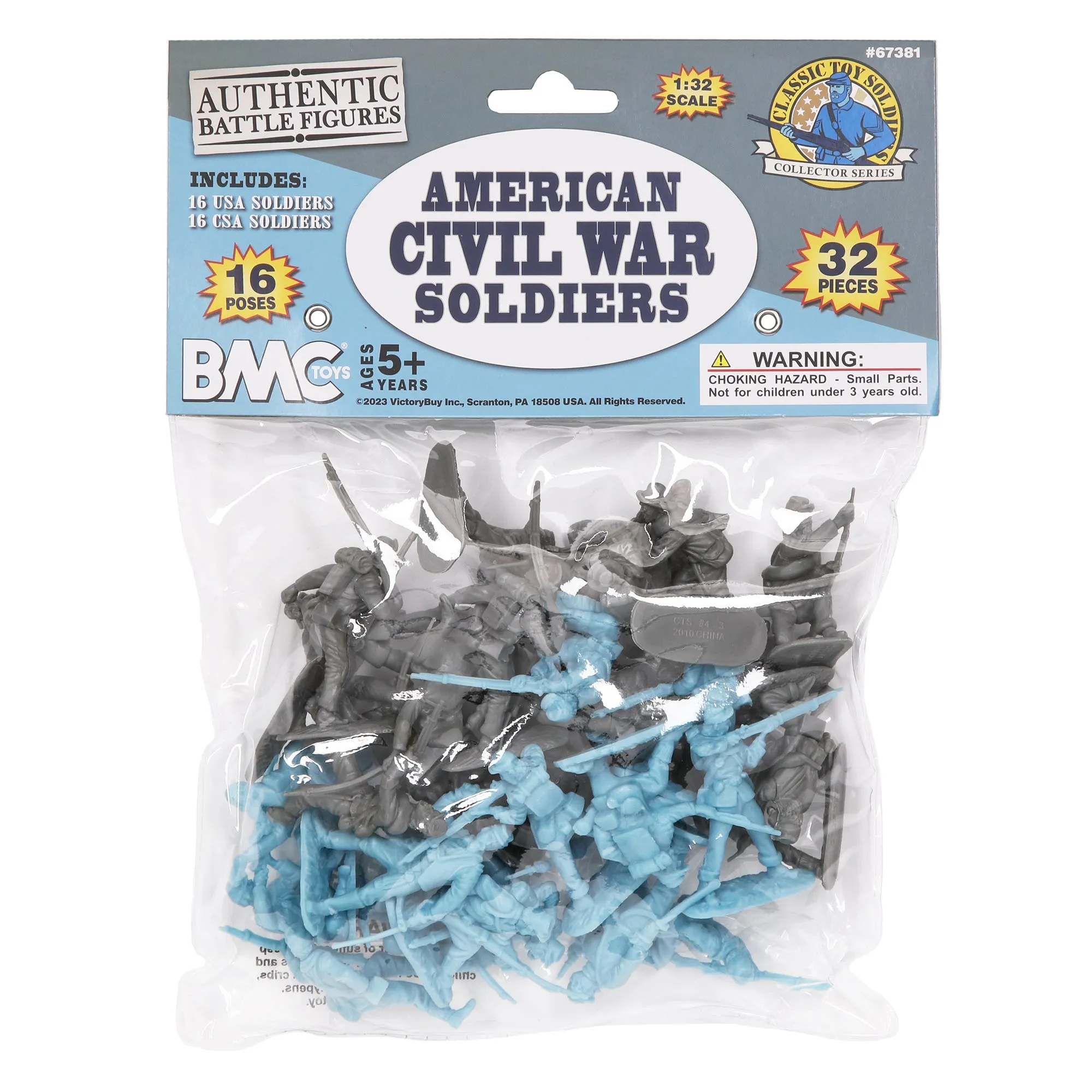 BMC CTS American Civil War Plastic Army Men - 32pc Blue & Gray Soldier Figures