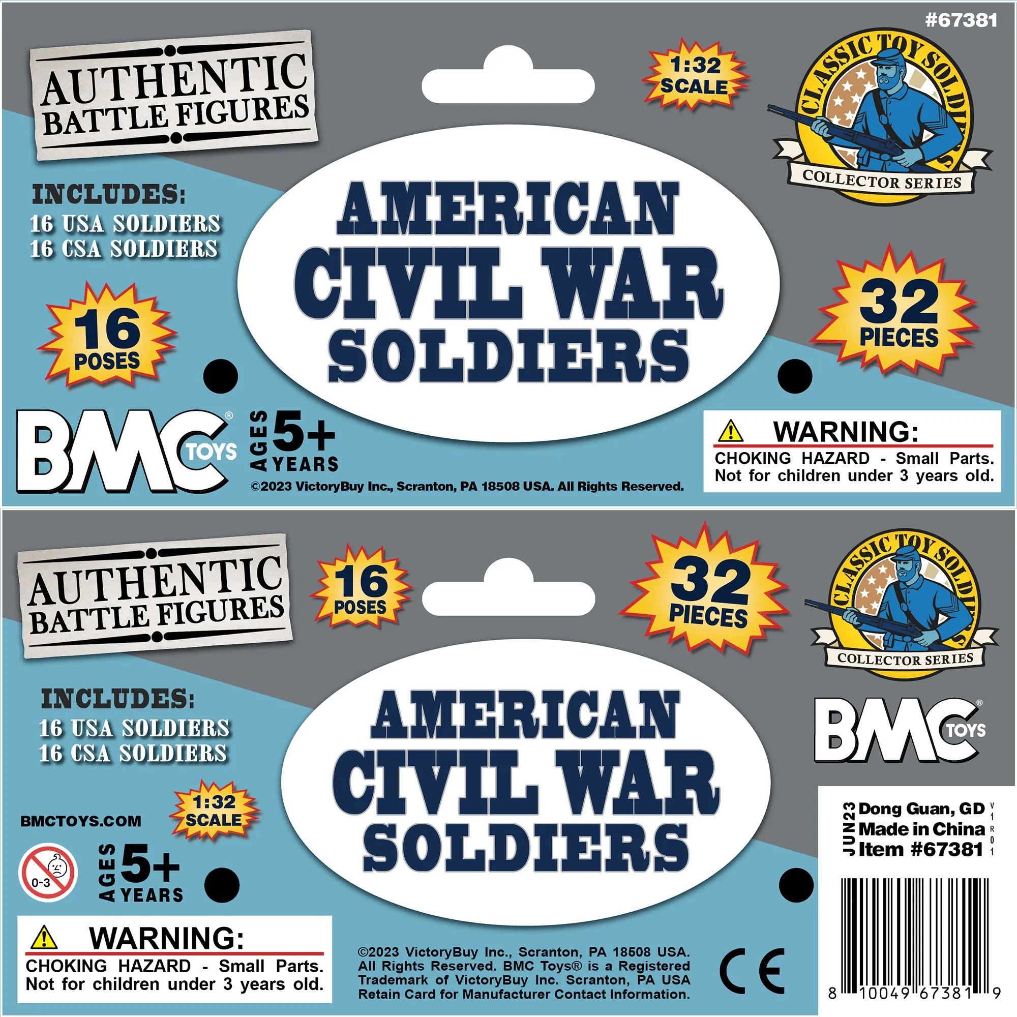 BMC CTS American Civil War Plastic Army Men - 32pc Blue & Gray Soldier Figures