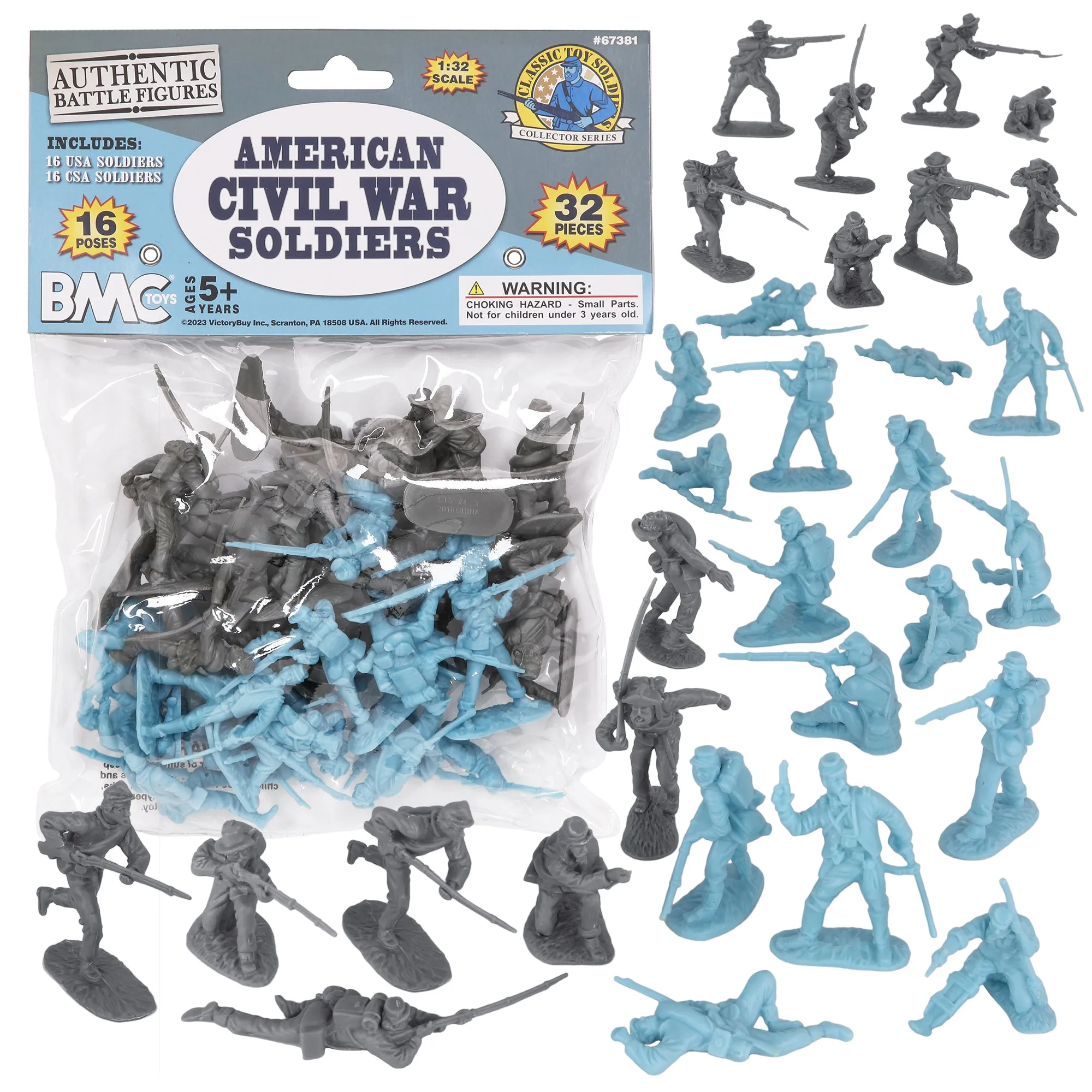 BMC CTS American Civil War Plastic Army Men - 32pc Blue & Gray Soldier Figures