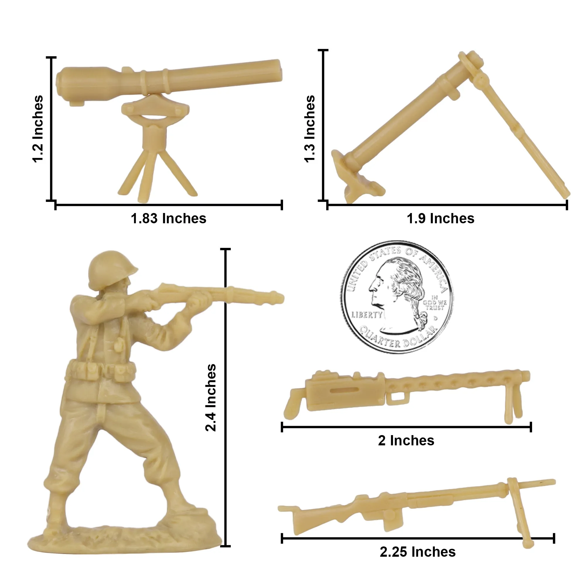 BMC CTS WW2 US Infantry Plastic Army Men - 33pc Tan 1:32 Soldier Figures