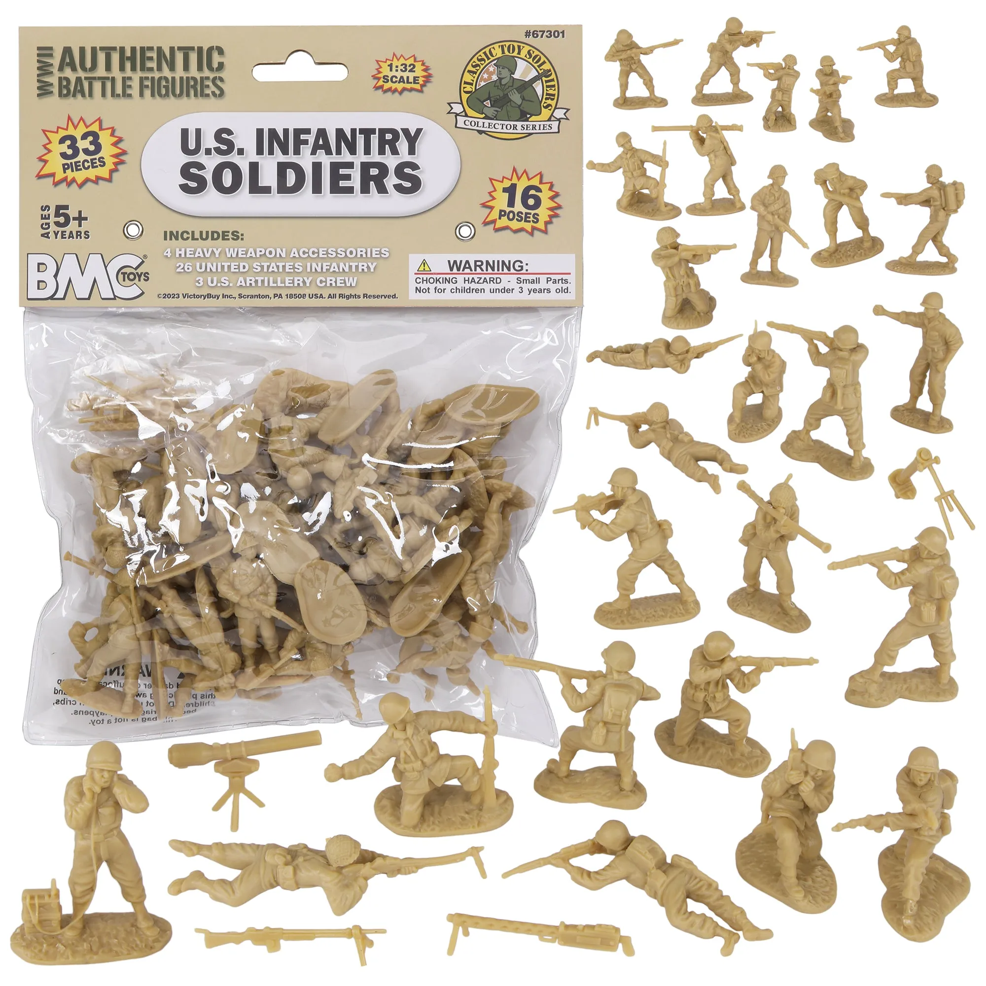 BMC CTS WW2 US Infantry Plastic Army Men - 33pc Tan 1:32 Soldier Figures