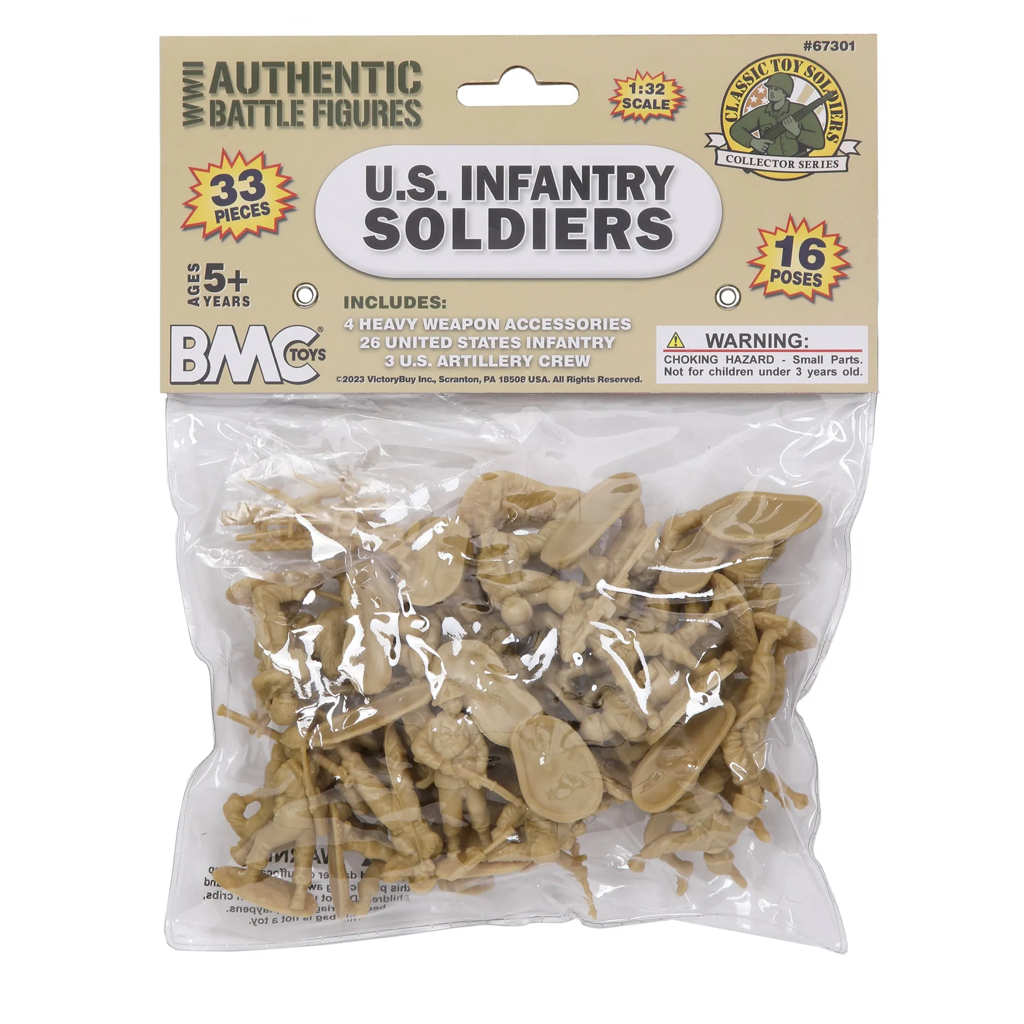 BMC CTS WW2 US Infantry Plastic Army Men - 33pc Tan 1:32 Soldier Figures