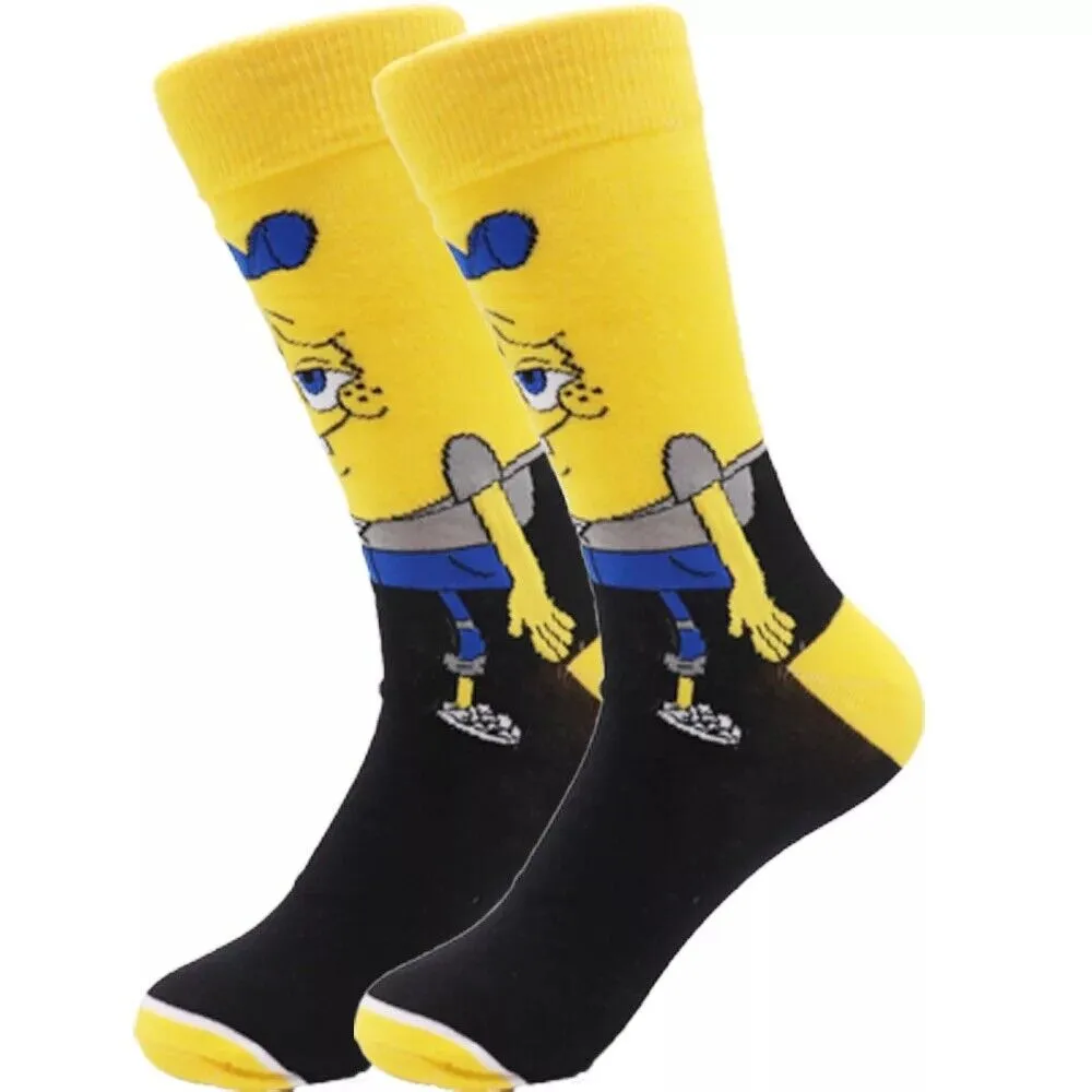 Cartoon Socks, Spongebob Fun Novelty Mens Crew Character Socks yellow/black