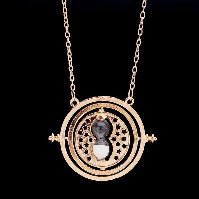 Caxybb 2017 New Hot 1 pc Time Turner Necklace for girl Hermione Granger Rotating Spins Gold Hourglass necklace free shipping