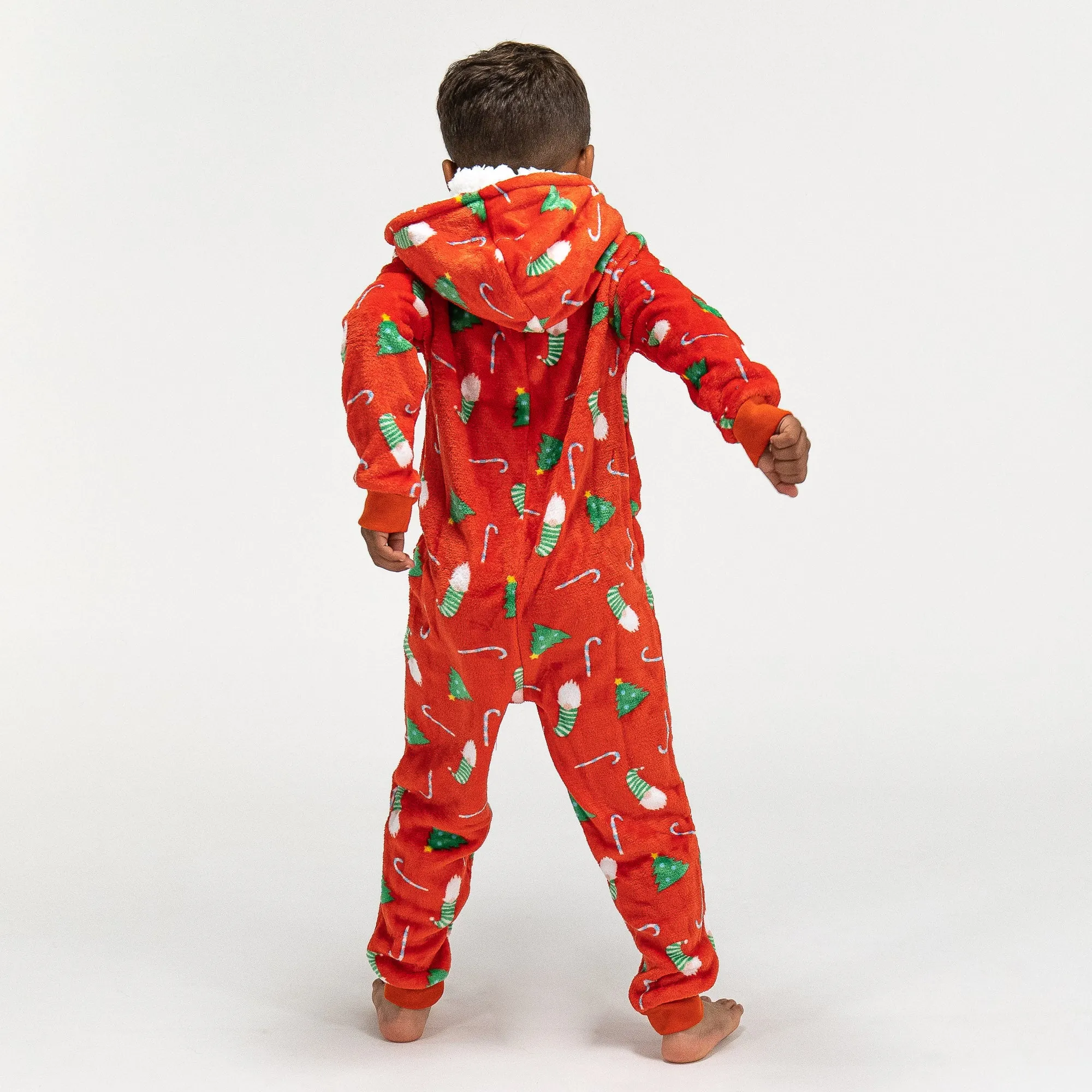 Children's Red Fleece Christmas Print Onesie