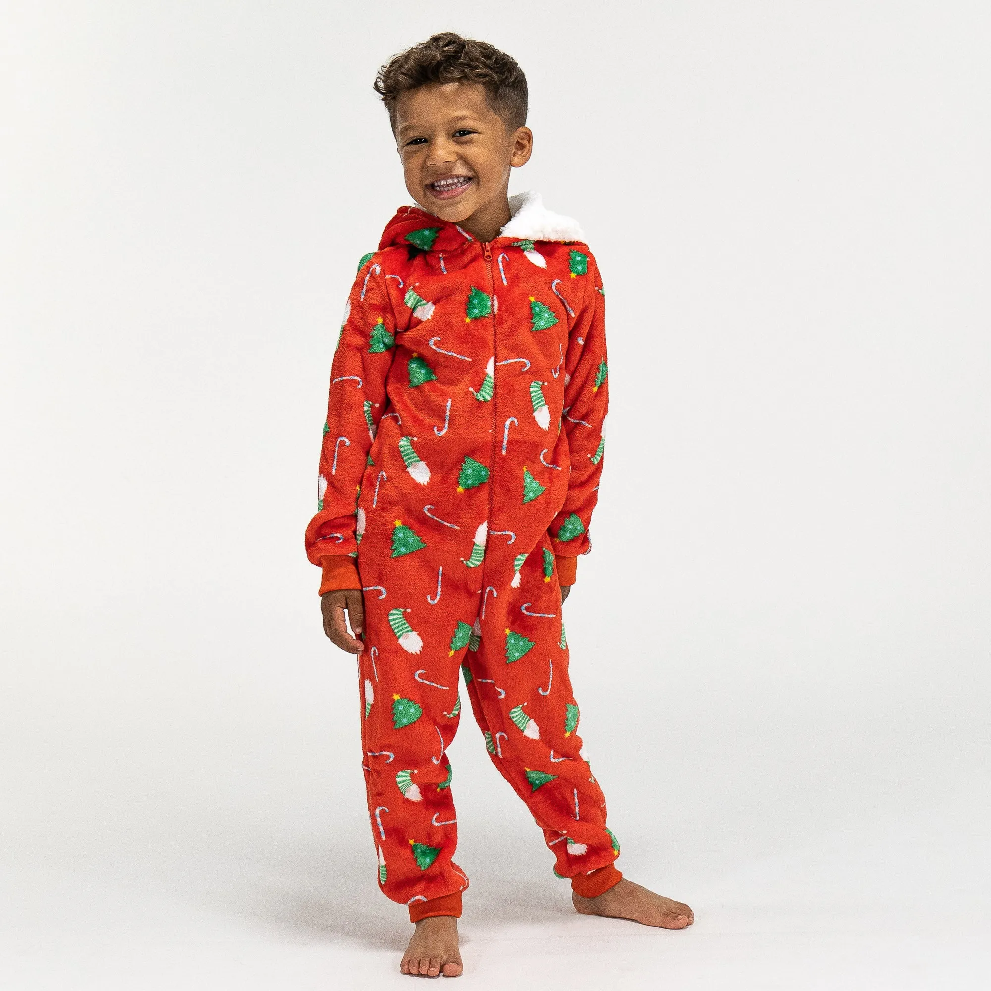 Children's Red Fleece Christmas Print Onesie