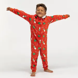 Children's Red Fleece Christmas Print Onesie