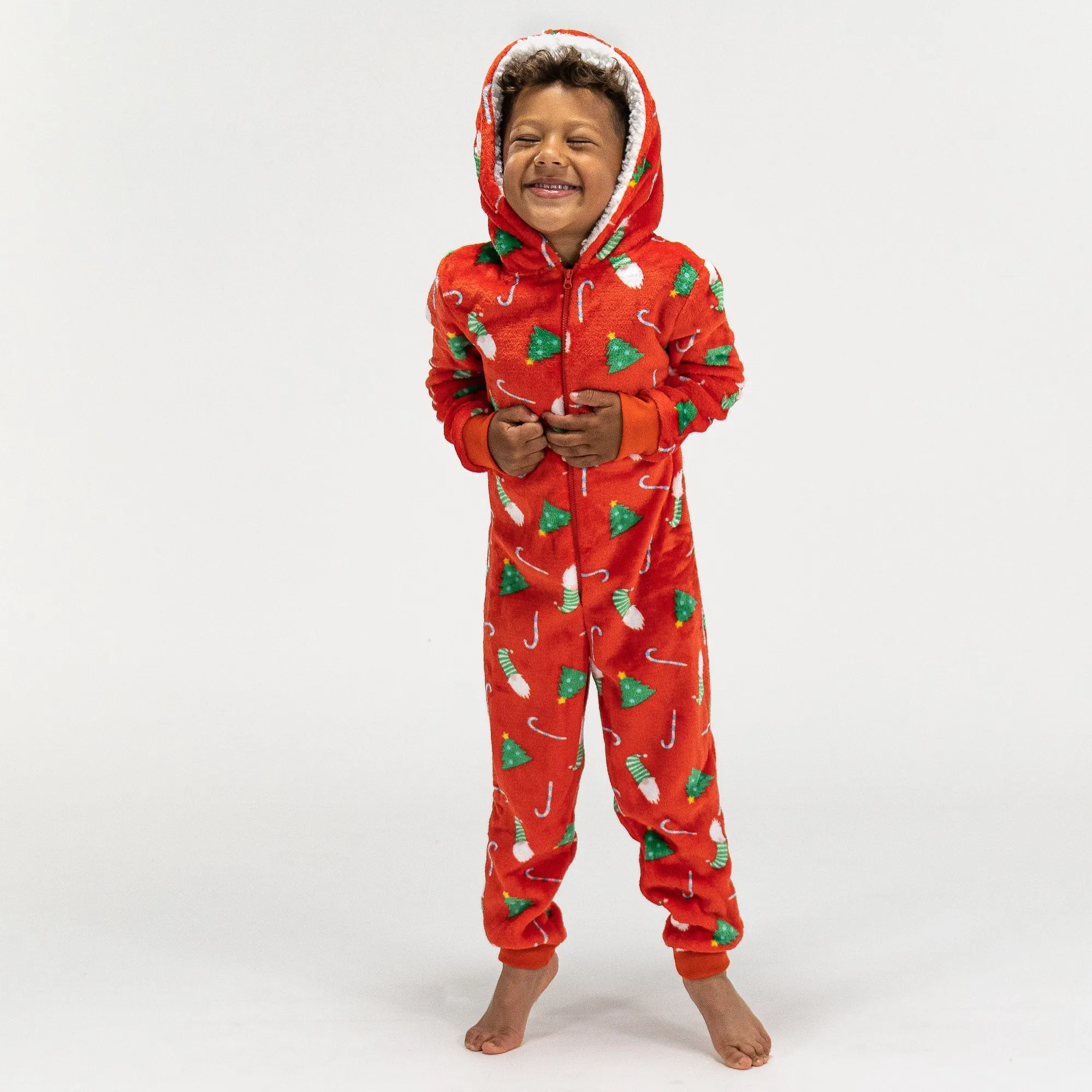 Children's Red Fleece Christmas Print Onesie