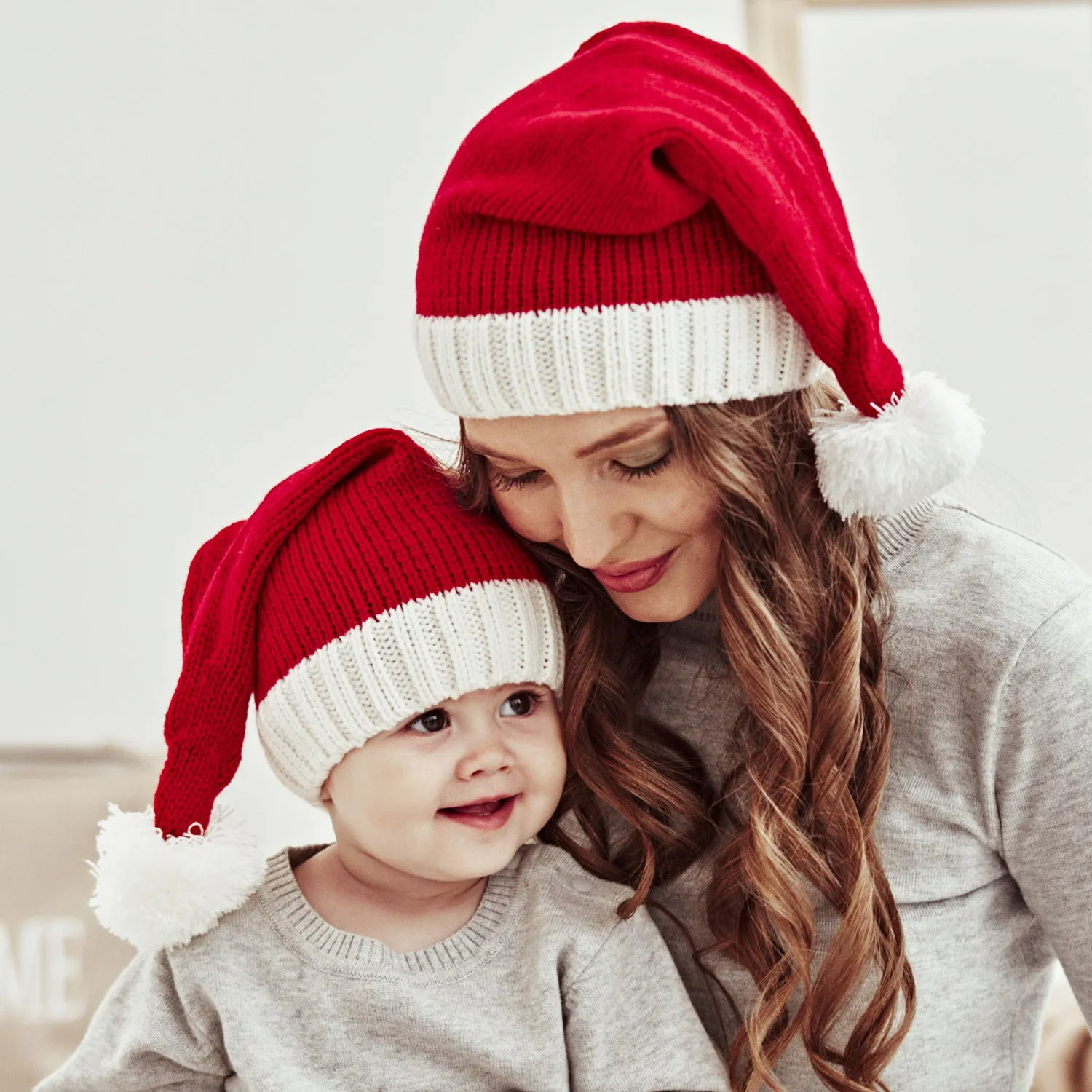 Christmas Pom Pom Knitted Beanies for Mom and Mini Me