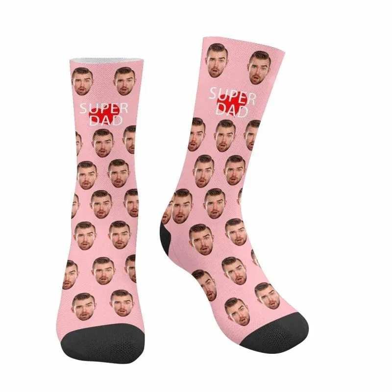 Custom Face Super Dad Black Socks