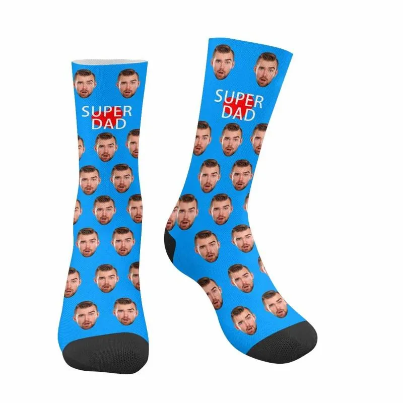 Custom Face Super Dad Black Socks