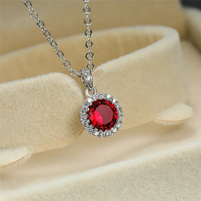 Dainty Female Red Green Pendant Necklace rose gold color Chain Oval Crystal Stone Necklaces For Women