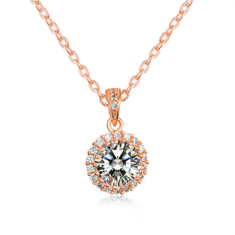 Dainty Female Red Green Pendant Necklace rose gold color Chain Oval Crystal Stone Necklaces For Women