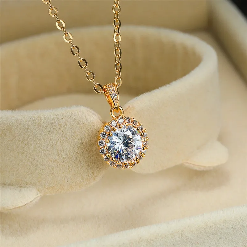 Dainty Female Red Green Pendant Necklace rose gold color Chain Oval Crystal Stone Necklaces For Women