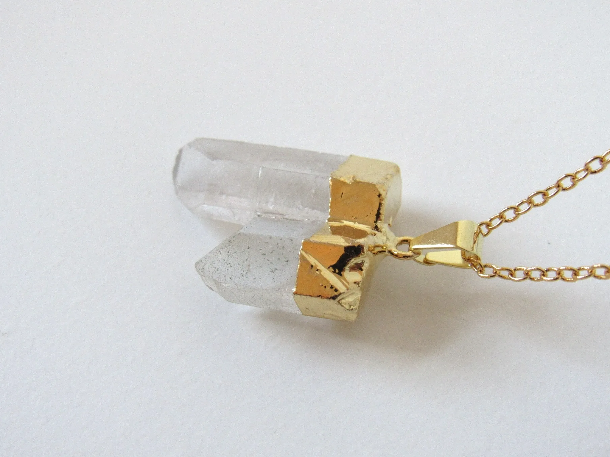 Double Gold Quartz Point Necklaces