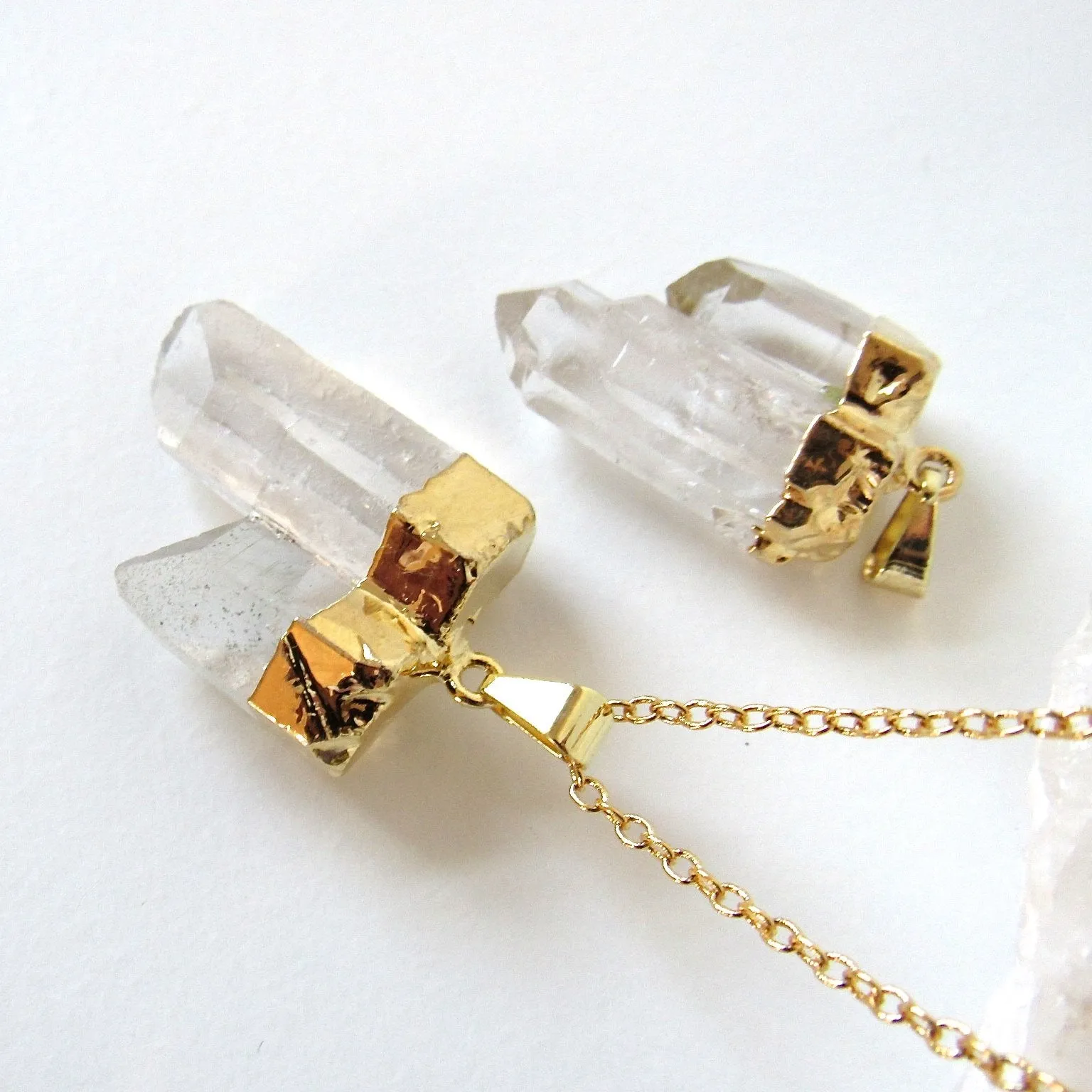 Double Gold Quartz Point Necklaces