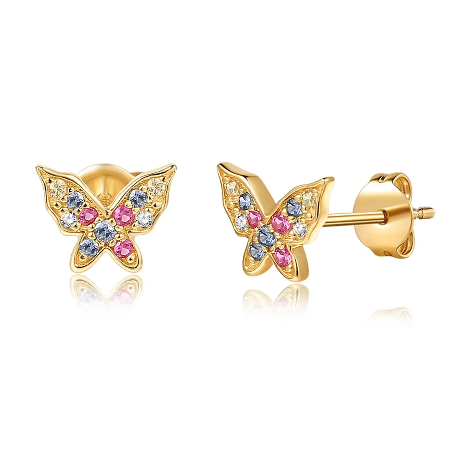 FANCIME "Little Sophie" Diamond Butterfly 14K Yellow Gold Studs