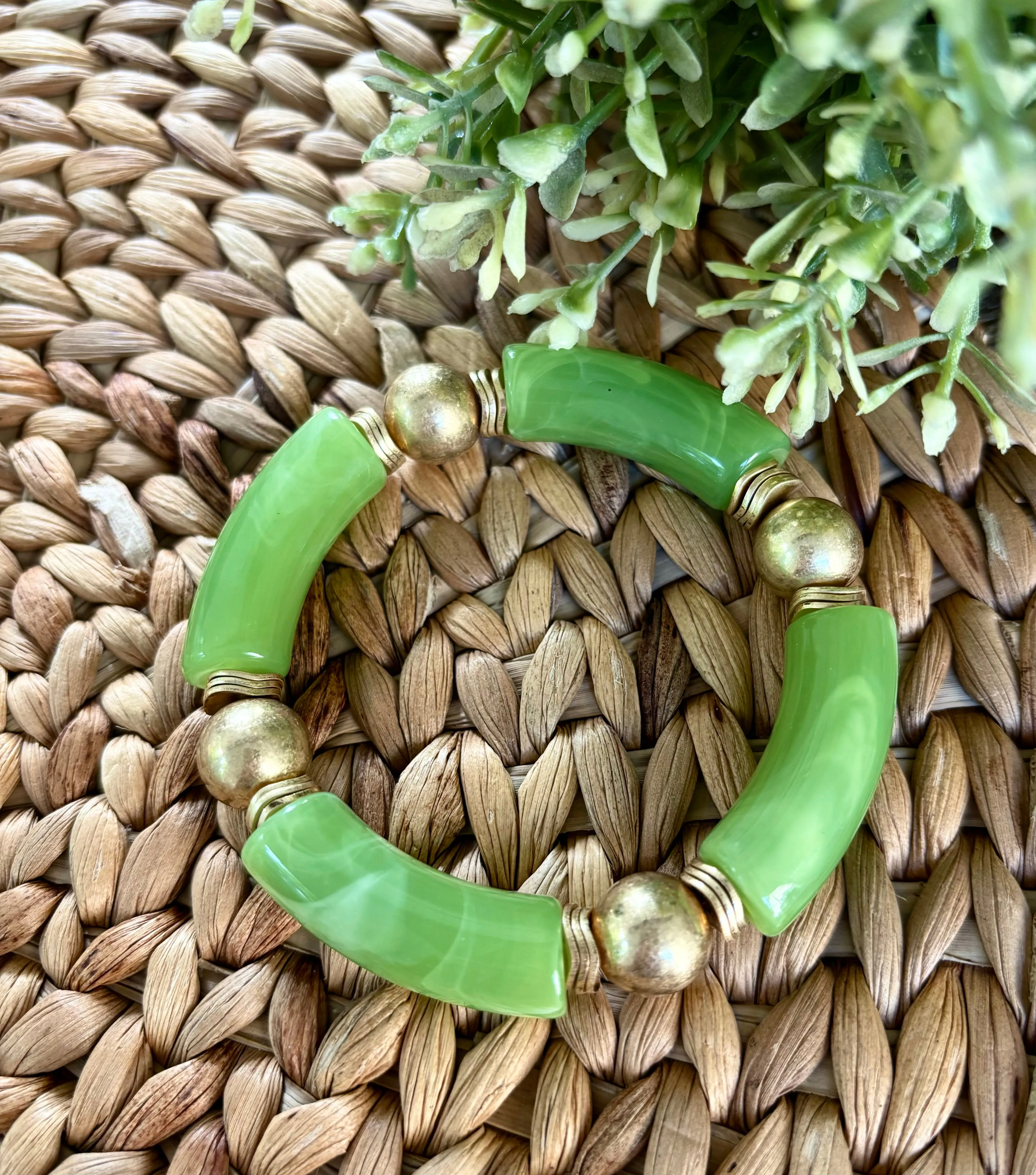 Gold Ball & Tube Bracelet-Green