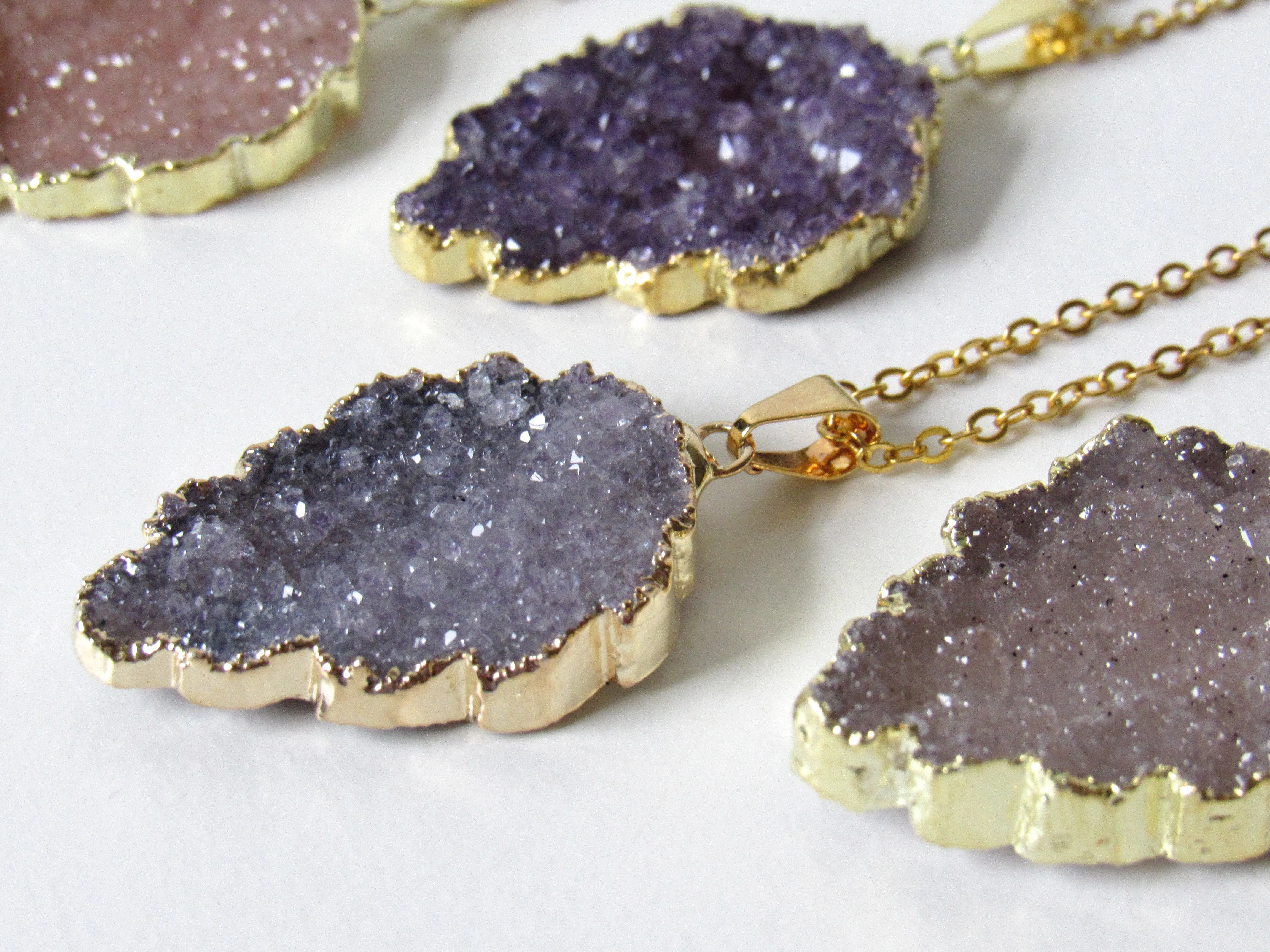 Golden Leaf Druzy Necklaces