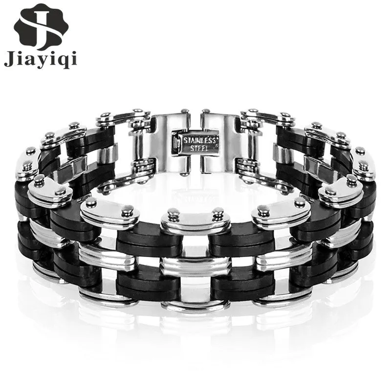 Jiayiqi Men Bracelet High Quality Stainless Steel Silicone Bracelets Bangles Punk Jewelry Accessories For Male Best Friends 2017