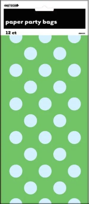 Lime Green Dots Paper Bag 26cm x 14cm 12pk