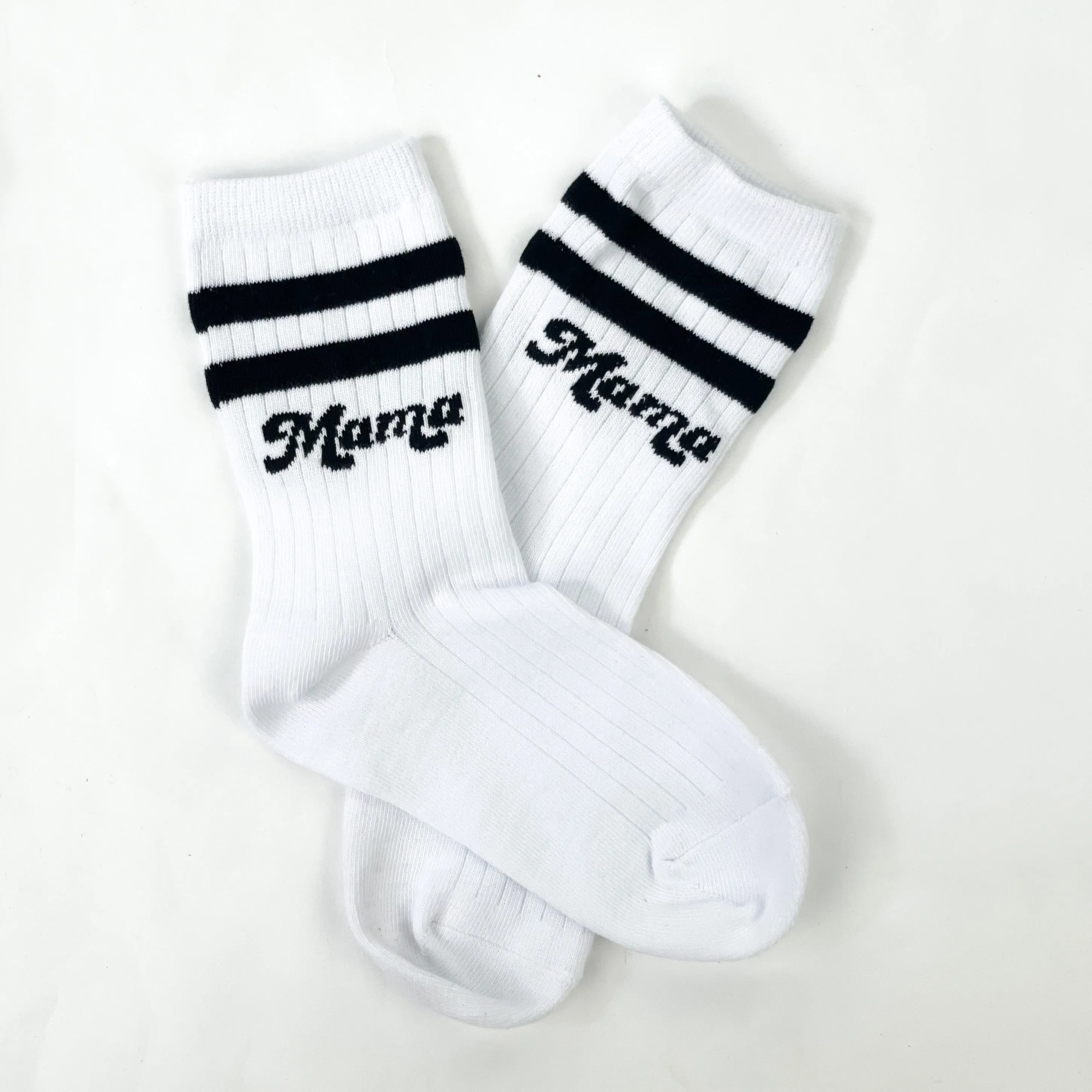 LMSS® MAMA CREW SOCKS - White w/ Black Retro Font