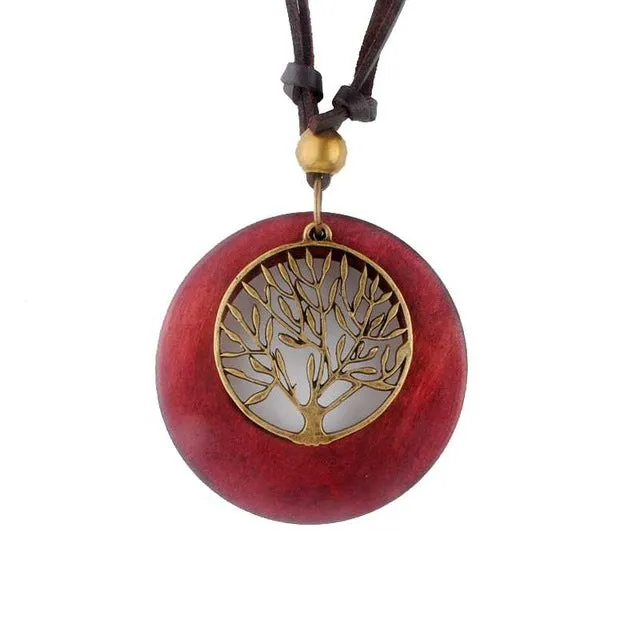 Maxi necklace Vintage necklaces pendants Women Jewelry Fashion choker necklace Alloy Life Tree Wooden Pendant Necklace Wood