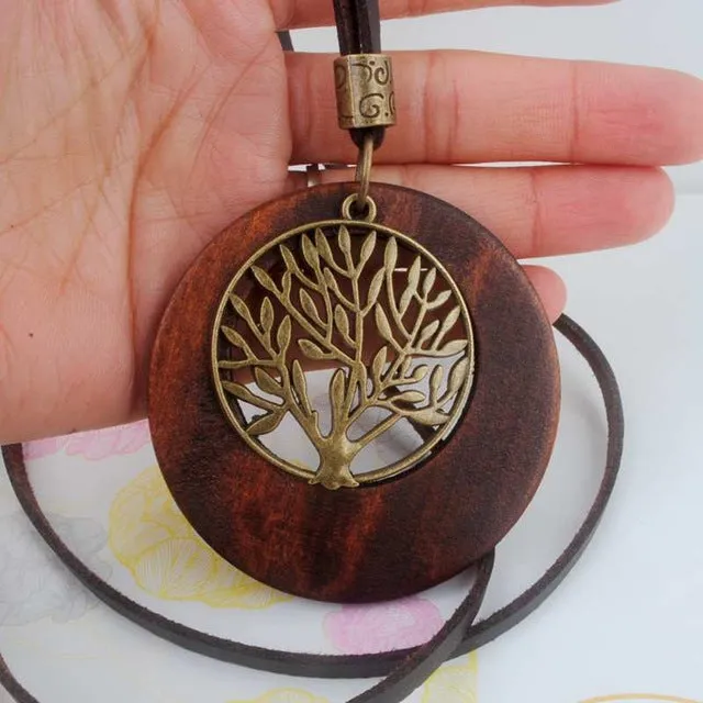 Maxi necklace Vintage necklaces pendants Women Jewelry Fashion choker necklace Alloy Life Tree Wooden Pendant Necklace Wood