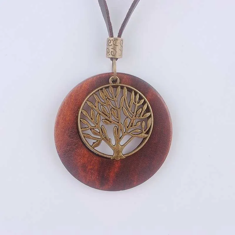 Maxi necklace Vintage necklaces pendants Women Jewelry Fashion choker necklace Alloy Life Tree Wooden Pendant Necklace Wood