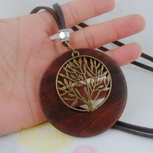 Maxi necklace Vintage necklaces pendants Women Jewelry Fashion choker necklace Alloy Life Tree Wooden Pendant Necklace Wood