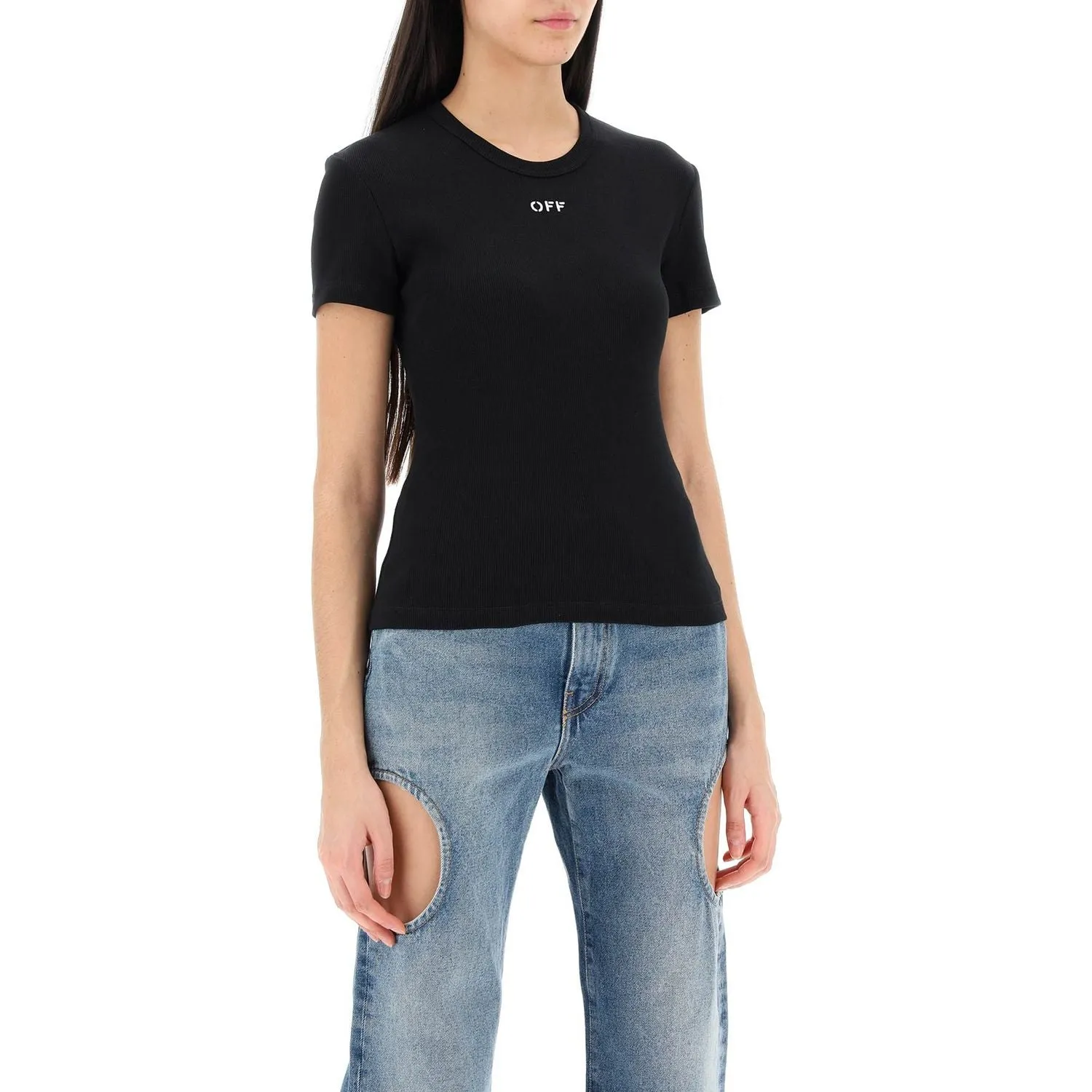 Off-White ribbed t-shirt with off embroidery