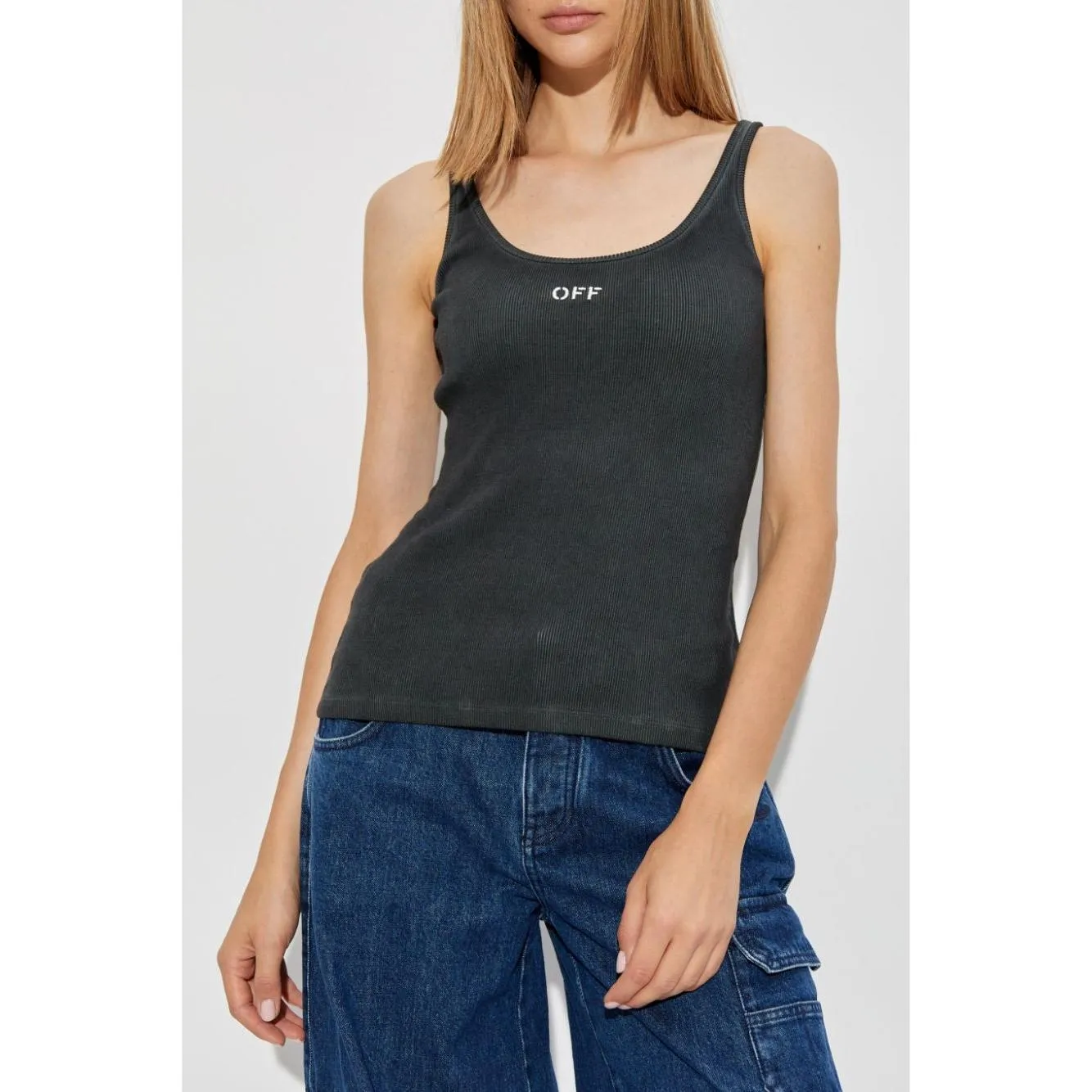 Off-White women ribbed cotton Top Grey