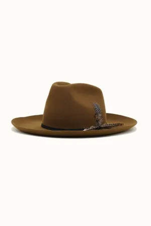 Olive & Pique - Western Cowboy Hat, 100% Wool Felt, Feather Trim, Cognac Hat