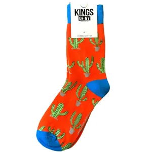 Orange Saguaro Cactus Mens Cotton Socks