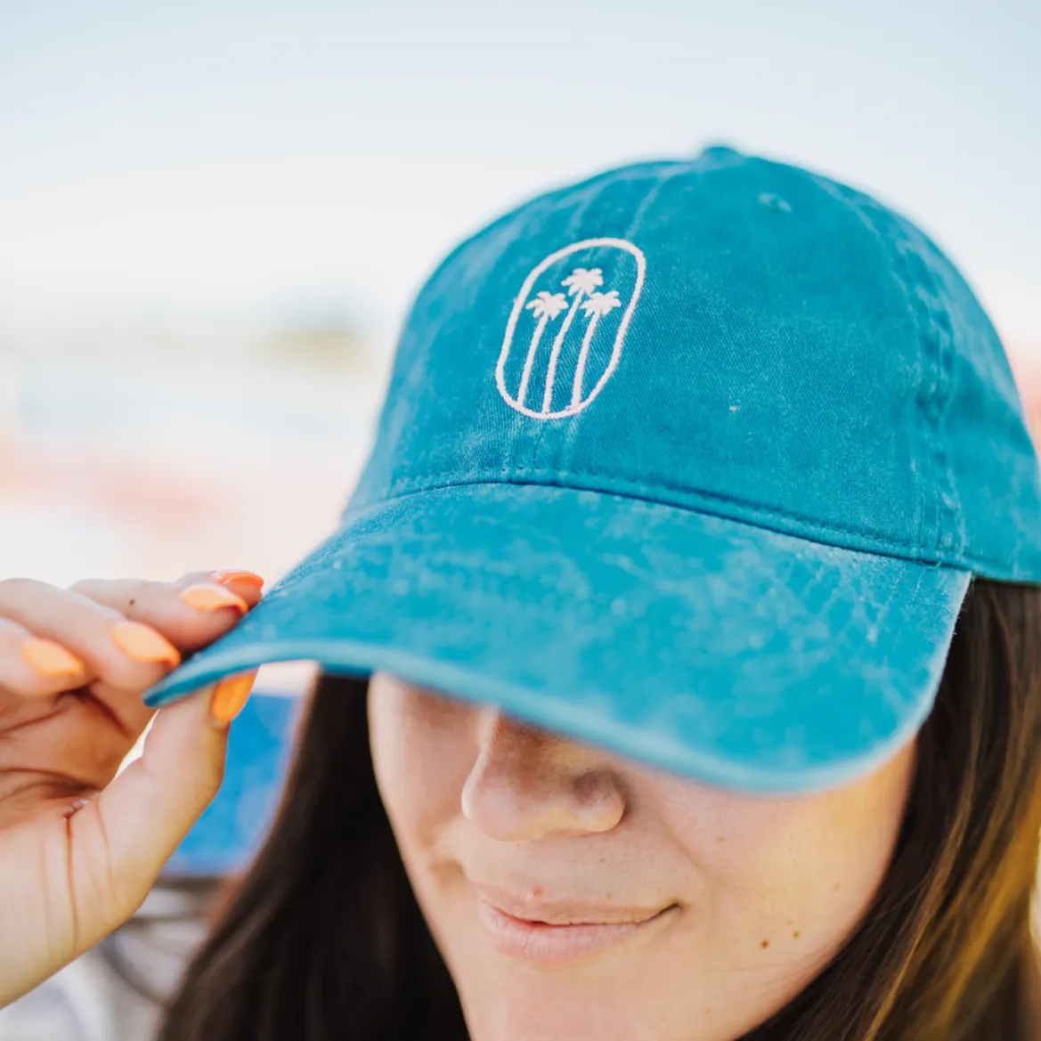 OVAL PALM - Blue w/ Light Pink - Adult Size Baseball Cap