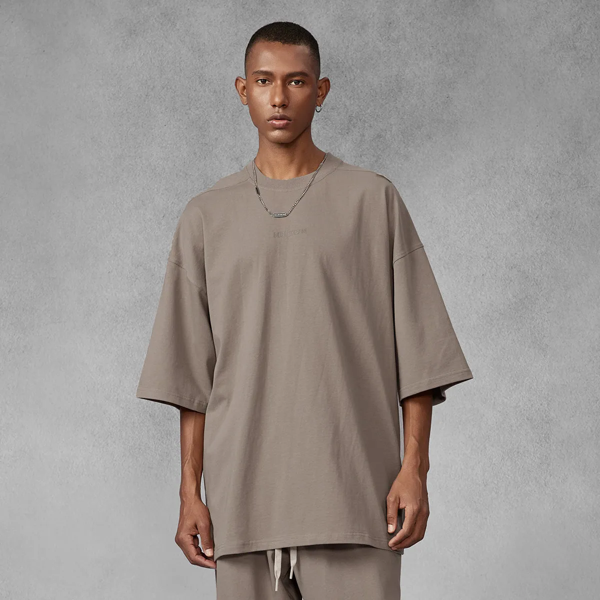 Oversized Heavyweight Extended Crew Khaki Tee