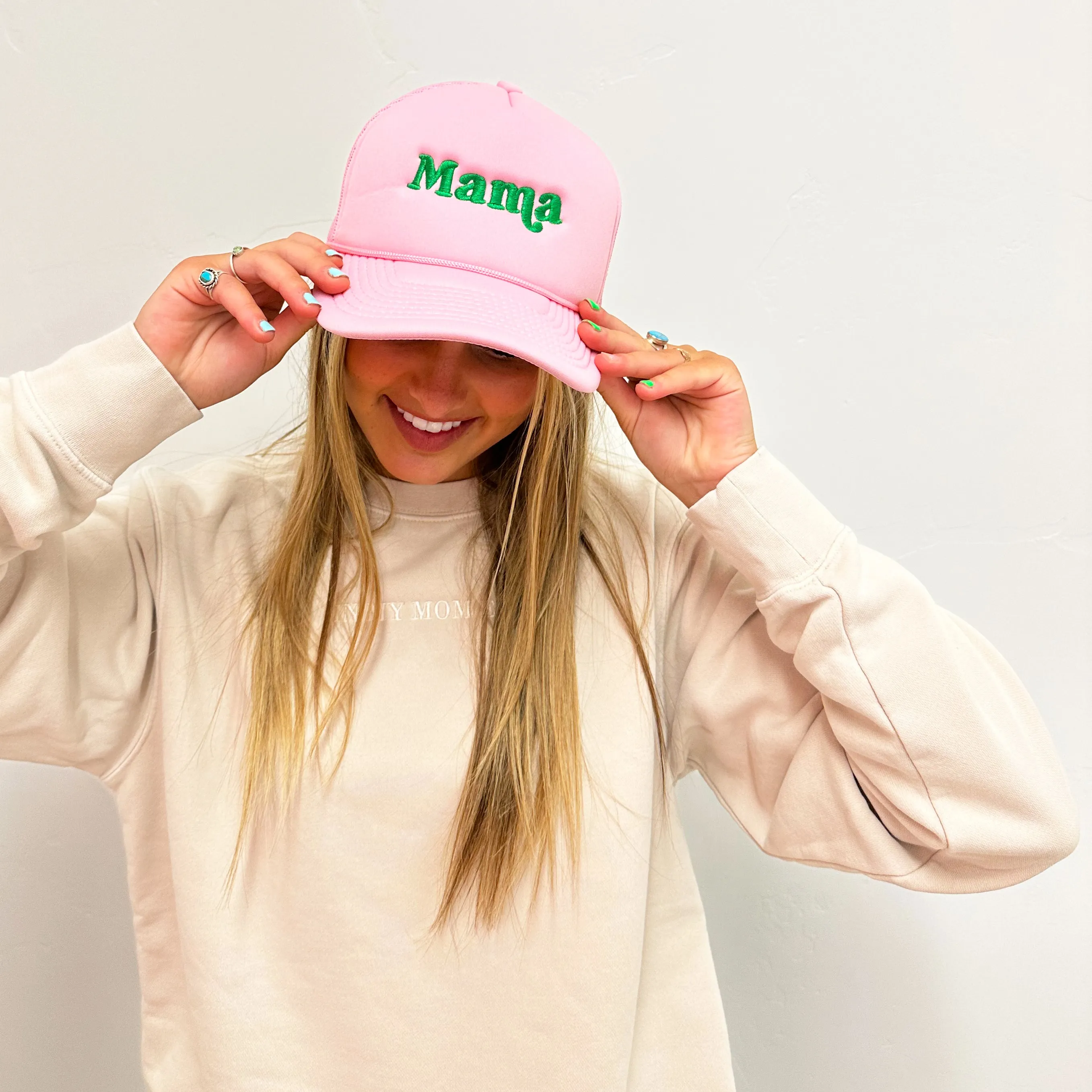 Pink Trucker w/ Green Embroidery - Mama