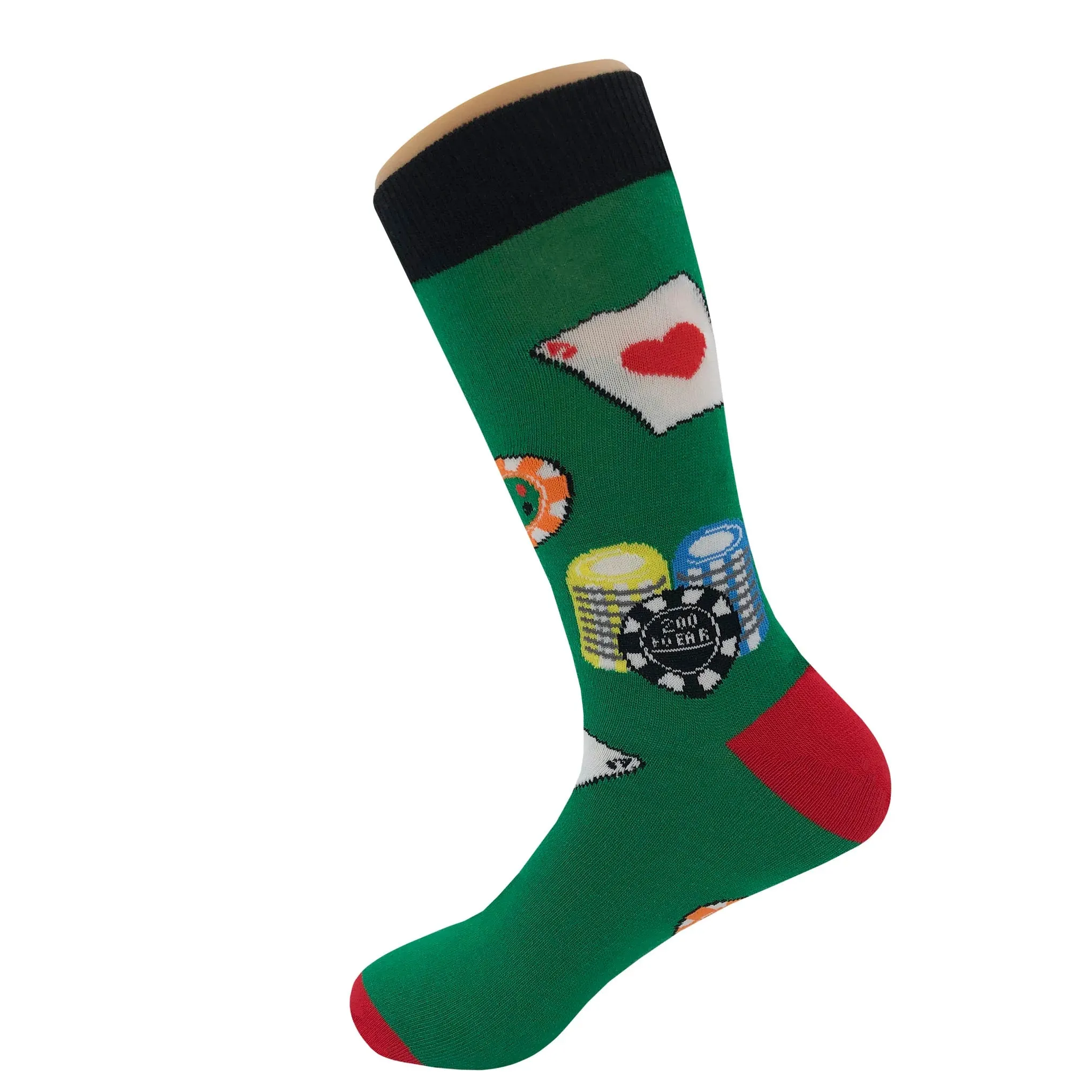 Poker Cards & Chips Cartoon Socks, Fun Novelty Unisex 360 Degree Artwork Character Designed Crew Socks