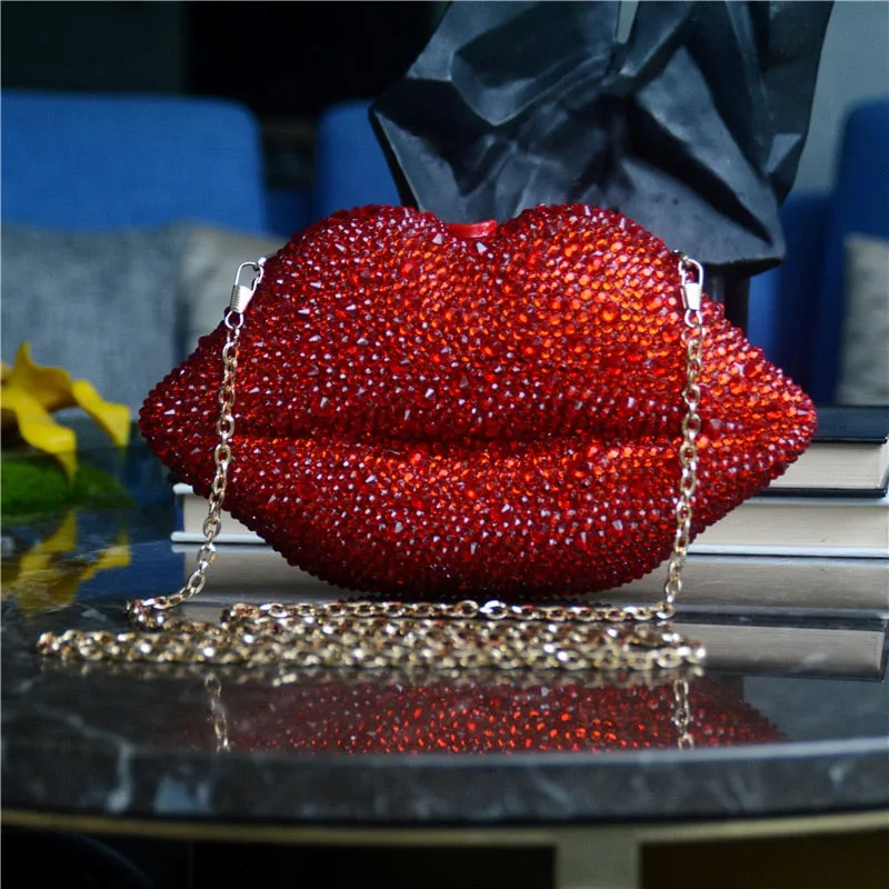 Pre Order:  Red Lip Rhinestone Clutch Bag