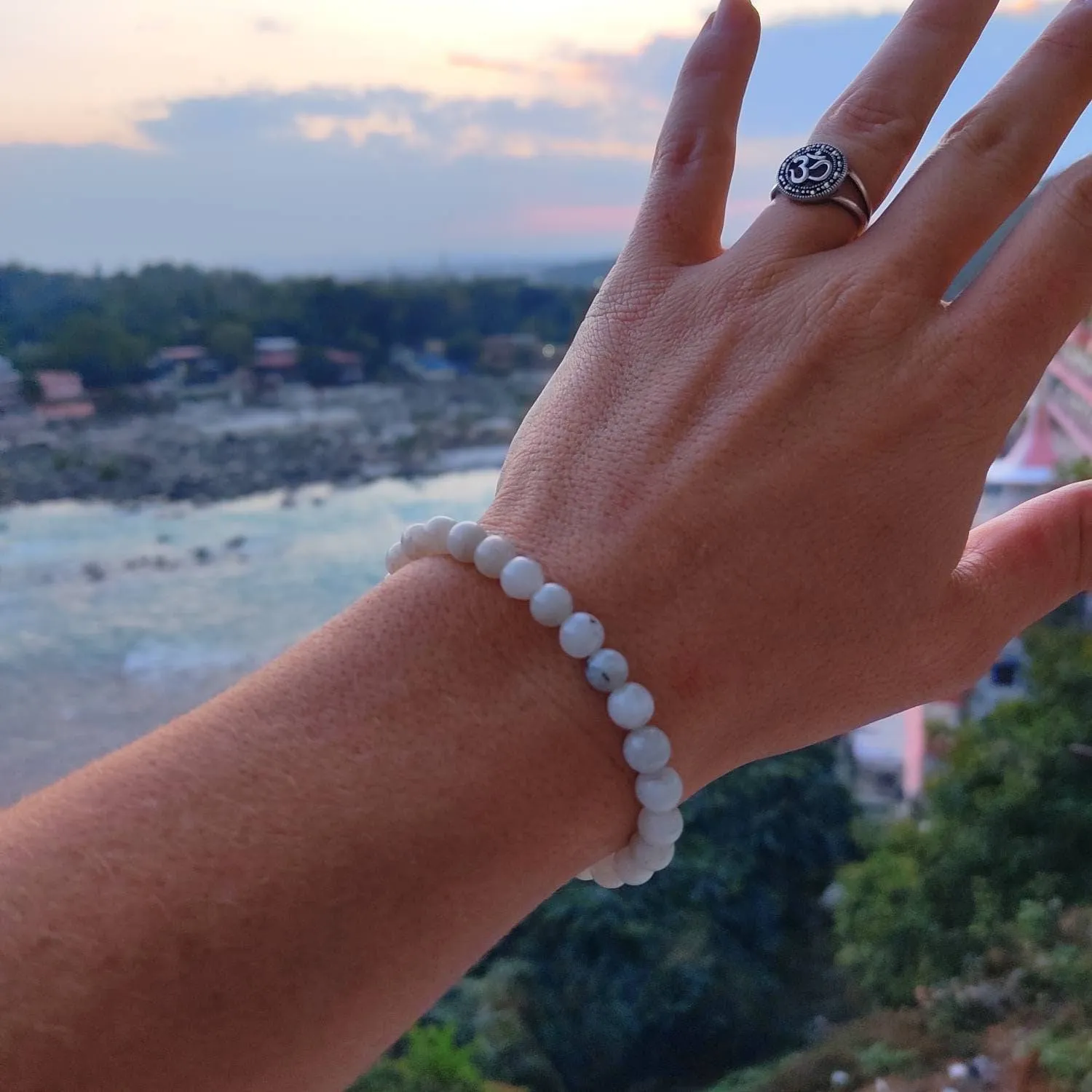 Rainbow Moonstone Crystal Buddha Bracelet