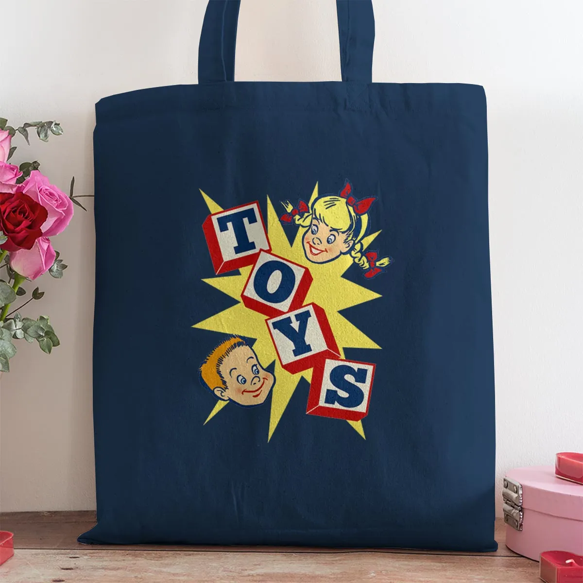 Retro Kids Toys Large Cotton Canvas Tote Bag Grocery Totes