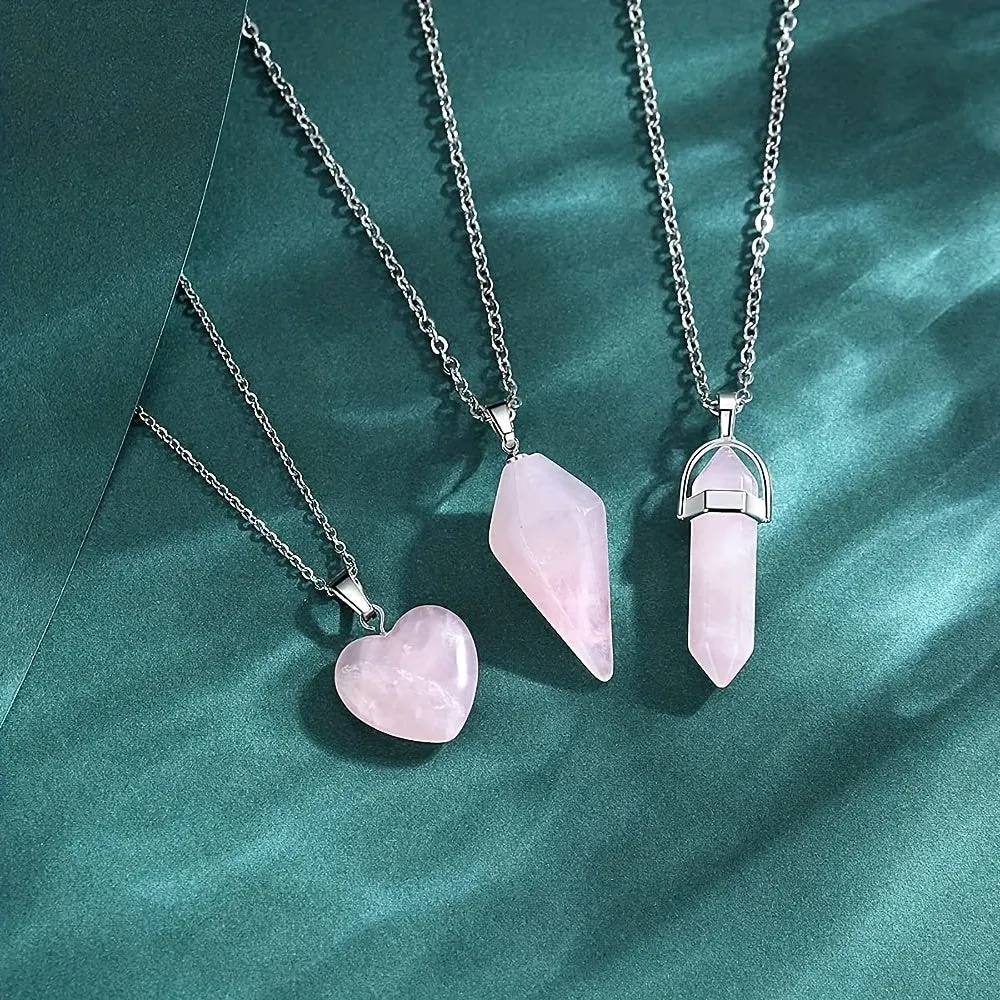 Rose Quartz Crystal Necklaces Set for Spiritual Energy and Gifts