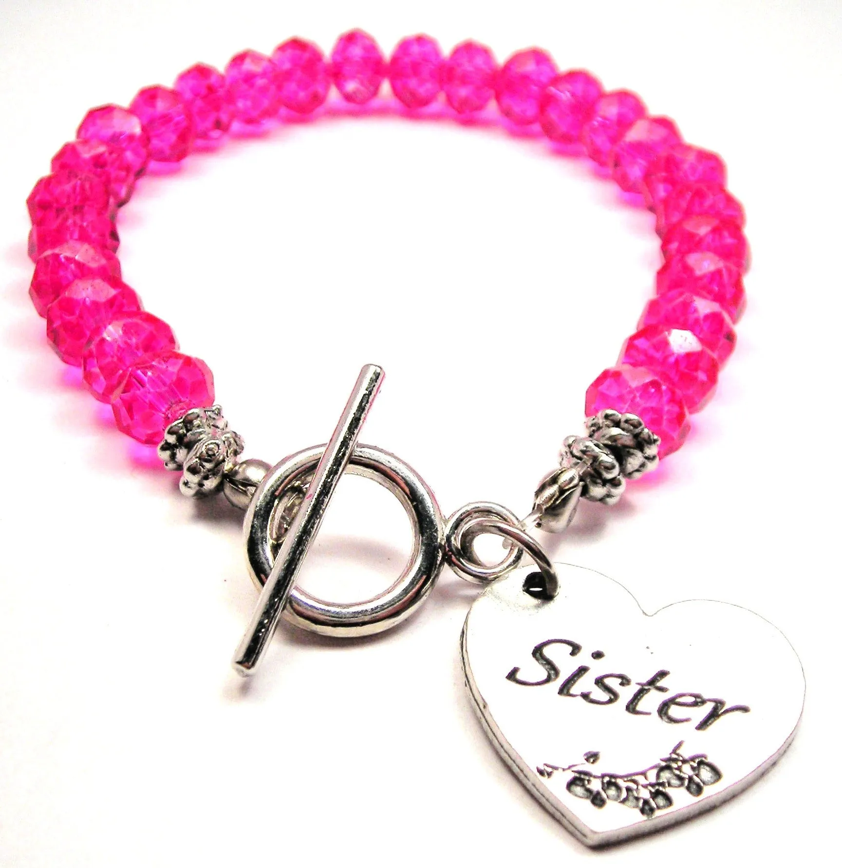 Sister Heart Crystal Beaded Toggle Style Bracelet